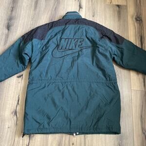 Vintage 90s Nike Big Swoosh Dark Green Parka Coat Men’s Size Large RARE
